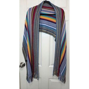 NEW Missoni Knit Scarf Wrap Womens OS Multicolor Zigzag Chevron Wool Blend Italy
